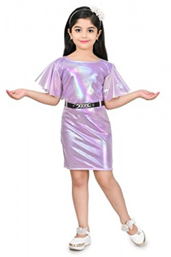 SPAMitude - Girls Midi Knee Length Party Dress | Festive Party Dress for Girls| Knee Length Bodycon Dress | Fashion Sleeve Fancy Dress for Birthday Girl (7-8 Years, Purple)