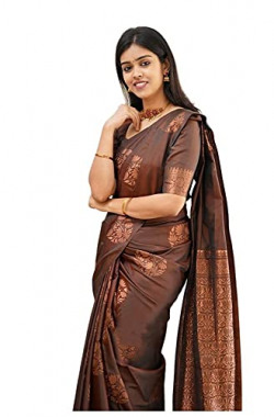 Sidhidata Textile Womens Banarasi Silk Saree with Blouse Perfect for Every Occasion (Fizzaa_Free Size) (Brown)