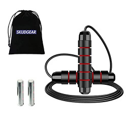 Skudgear Tangle-free Skipping Rope (Red and Black, Pack of 1) | Men and Women Jumping | Rope Speed Skipping Rope for Kids | Adjustable Pvc Jump Rope | Gym Essential | Long-Lasting | Easy-Grip Handle