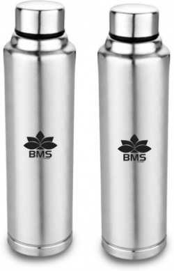 BMS Lifestyle Stainless steel Non-Insulated Leak-Proof Fridge Water Bottle 1000 ml Bottle(Pack of 2, Silver, Steel)
