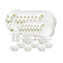 La Opala Novo Collection Opal Glass Crockery | for Family of 6 | Dinner Set 23 pcs Vivid Greens | Plates & Bowls for Dining | Microwave Safe | 100% Vegetarian | Extra Strong | Light & White