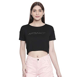 Spykar Printed Black Crop Fit T-Shirt (Size: XL)-WKT-01BJ-016_Black