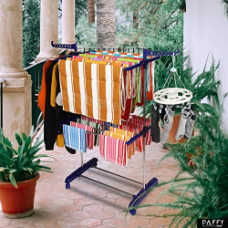 Paffy Premium Clothes Stand for Drying with Wheels | Portable | 2 Layer Rack for Balcony | Foldable Wings | 14 Hanger Rods | Anti Rust Steel Metal (Blue | Compact Jumbo)