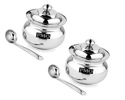 PMO Stainless Steel Ghee Pot Ghee Dani Oil Dispenser Oil Container Set of 2 (250 ml)