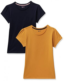 Amazon Brand - Symbol Girl's Regular Fit T-Shirt (PAG 504_Navy & Mustard 1 3-4 Years)