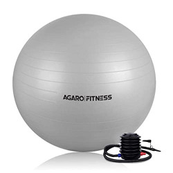 AGARO GB2721 Gym Ball, Anti-Burst Yoga and Gym Exercise with Foot Pump (65cm), Silver (33697)