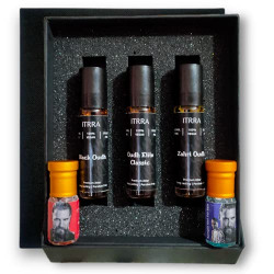 Itrra Luxury Attar Set | Black Oudh | Zahri Oudh | Oudh Elite Classic | Premium & Long Lasting | Alcohol Free Natural Attar | Roll on For Men & Women | Pack Of 3 | 10ml each | Get two 1ml Tester