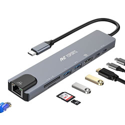 Ant Esports AEC810 8-in-1 USB C HUB HDMI Adapter, Type C Ethernet Card Reader,1*USB 3.0 Ports, 1*USB 2.0 Ports,Ethernet Port, SD/TF Card Slots, Compatiblewith Windows, Apple, Linux, Android  Grey