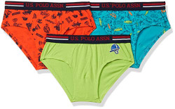 U.S. Polo Assn. Boys Mid-Waist Solid+Print Cotton Spandex Briefs Pack of 3 (IKBB-AS6-P3_YELLOW/LIME/ORANGE_S)