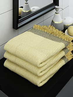 Athom Living Ecosaviour Premium Cotton Bath Towel Waffle Yellow (Pack of 3)