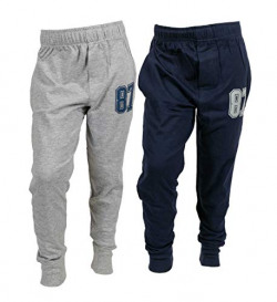 ABITO Boys Track Pants Cotton Joggers Slim Fit Pack of 2 Lowers(8-9 Years-Length 30",Navy Grey)