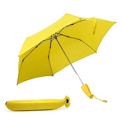 DEAL CEREAL Yellow Stylish Banana Shaped Mini Foldable Umbrella for Women