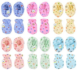 Toddylon Baby Mitten and Booties Set New Born Printed Gloves & Socks Combo (Light Multicolor, 0-6 Months)