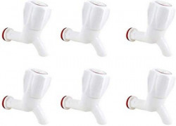 Unique Creation White PVC Plastic Bibcock/Water Tap for Kitchen, Bathroom Wash Basins - Set of 6 (1/2", 15 mm) Bib Tap Faucet(Wall Mount Installation Type)