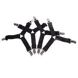 Amazon Brand - Umi Triangle Elastic Band and Metal 3 Way Fitted Mattress Corner Clips for Bedsheet, Mattress Covers, Sofa Cushion Fastener (Standard, Black Color) - Pack of 4