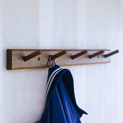 carpentray Room Decorative Dark Wooden Wall Hook for Coat Solid Wooden 5 Hook Wall Mounted Hooks Wall Hanging Hooks for Hats. (15IN. Long)