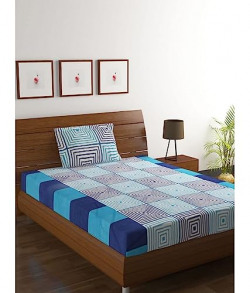 HOMETALES Microfiber Geometric Printed Single Bed Sheet with 1 Pillow Cover - Light Blue
