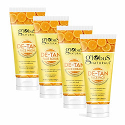 Globus Naturals De-Tan Face Wash, Face Scrub, Face Cream & Face Pack Combo, For All Skin Types 100 Gm, Pack of 4