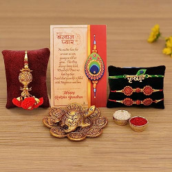 Collectible India Good Luck Rakhi for Brother and Bhabhi, Rakshabandhan Gifts Combo Rakhi for Rakshabandhan Gifts for Bhaiya Bhabhi - Tortoise Vastu Gift Hamper, Fengshui Showpiece, Lumba Rakhi, Shree Nath Ji Rakhi, Greeting Card