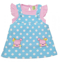 Clothe Funn Pinafore Baby Girl's Knee Length Dress (NBFRK413_Blue &Pink_0-3Months)