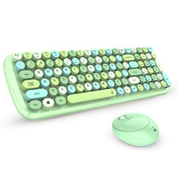 i GEAR KeyBee Retro Typewriter Inspired 2.4GHz Wireless Keyboard and Mouse Set with USB Support, Single Nano Receiver, Round Keycaps, Cleaning Brush (Green)