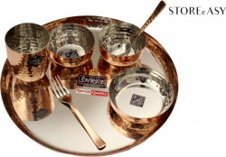 STOREeASY Copper, Stainless Steel Pack of 7 Copper Hammered Steel Copper Thali Dinner Set, Dinnerware, 7 PIECE SET Dinner Set(Brown, Silver)
