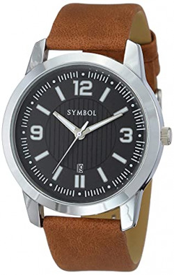Amazon Brand - Symbol Men Faux Leather Spring-Summer'21 Analog Black Dial Watch-Az-Sym-Ss21A-08B, Band Color-Brown