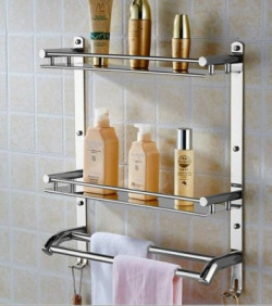 Well Set by Multi use Rack Bathroom Shelf/Kitchen Shelf/Bathroom Accessories Wall Shelf Stainless Steel Wall Shelf(Number of Shelves - 2, Steel)