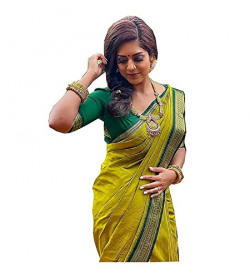SGF11 Women's Kanjivaram Soft Silk Saree With Unstitched Blouse Piece (Lemon Yellow Green)