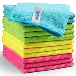 HOMEXCEL Microfiber Cleaning Cloth,12 Pack Cleaning Rag,Cleaning Towels With 4 Color Assorted,11.5 X11.5 (Parrot Green/Sky Blue/Yellow/Pink)