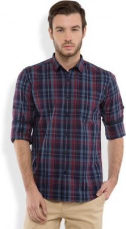 HIGHLANDER Men Checkered Casual Dark Blue, Light Blue Shirt