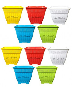 Go Hooked Plastic Durable & Decorative Valencia Planters for Plants/Gardening, Side 8.75 inch, Height 7.5 inch (Multicolor) (Pack of 10)