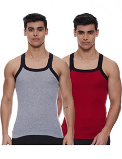 Dixcy Scott Men's Casual Regulart Fit Plain Vest (Pack of 2) (K1-PR47677_Grey Melange & Red_L)