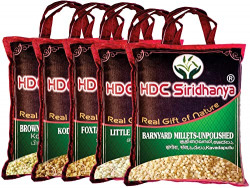 HDC Siridhanya Millets Grain Unpolished & organic Combo Pack of 5, [Little, Foxtail, Kodo, Barnyard, and Browntop 5 positive millets (920GM Each Bag Vacuum packed)