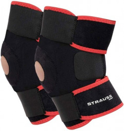 Strauss Adjustable Knee Support Patella | Knee Cap | Knee Brace | Knee Band (Pair) Knee Support(Black, Red)
