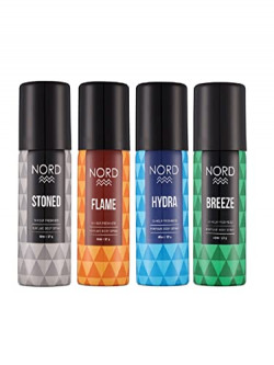 NORD Intense Deodorant sprey Travel Pack Gift Set for Men with Flame, Breeze, Hydra and Stoned Mini Deodorants for Men, Pack of 4 (40ml each) | Gift for Men