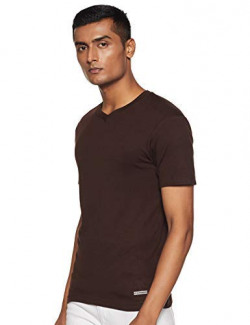 Macroman M-Series Men's Solid Regular Fit Undershirt (MS304_Mocha Brown Large)