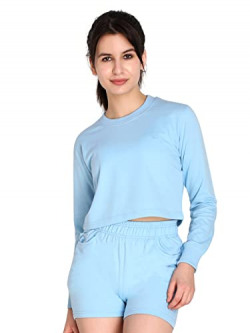 CHKOKKO Full Sleeve Round Neck Gym Wear Workout Top for Women Sky Blue Size L