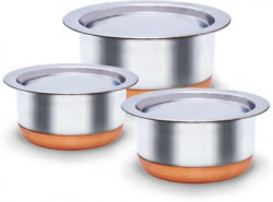 LIMETRO STEEL Set of 3 Stainless Steel Cookware Set with Lid Cookware Set(Stainless Steel, 3 - Piece)