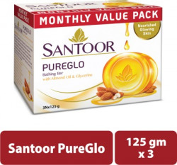 Santoor PureGlo Moisturising Glycerine Bathing Bar with Alomd oil(3 x 125 g)