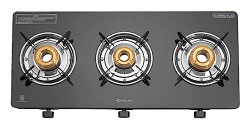 Bajaj Ucx 3 Burner Slim Glass Top Gas Stove|Slim Frame Glass Cooktop|3 Brass Burners| 360 Degree Swivel Nozzle| Stainless Steel Drip Tray| Black, Open