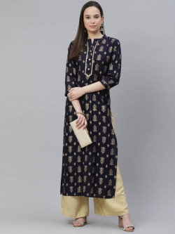 Women Printed Viscose Rayon A-line Kurta(Blue)