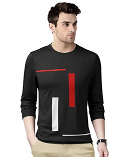 EYEBOGLER Round Neck Full Sleeve Regular Fit Cotton Blend Men Tshirt Black