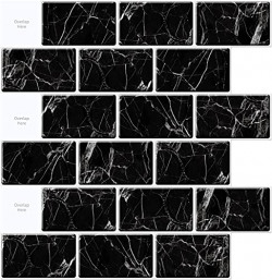 FOKRIM Black Kitchen Wall Tile Sheet Peel and Stick Tile for Kitchen Wallpaper Back Splash, 12 x 12 inches Black Subway Tile with Black Grout (10) (10)
