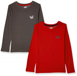 Amazon Brand - Jam & Honey Girl's Plain Regular Fit T-Shirt (JHGTS-FS-1-PO2_Multicolour 2 3 Years)