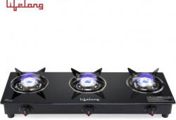 Lifelong LLGS930 Glass Top 3 Burner (ISI Certified,1 Year Warranty with Doorstep Service) Glass Manual Gas Stove(3 Burners)