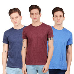 Scott International Men's Regular Fit T-Shirt - Cotton Blend, Half Sleeve, Round Neck, Stylish, Solid Plain T-Shirts for Men, Mens t Shirt - Pack of 3 (Navy Blue,Maroon & Royal Blue Melange, Medium)