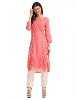 Karigari Women's Rayon a-line Kurta (280255103_Peach_XS_TF X-Small)