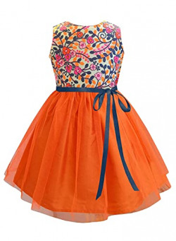 A.T.U.N. (ALL THINGS UBER NICE) Girl's Synthetic Skater Knee Length Special Occasion Dress (GDRS TOD KGO_Orange 1_10-11years)