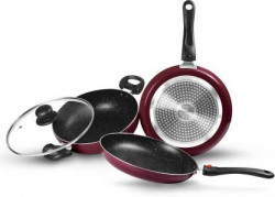 MILTON Pro Cook Kitchen Jewel Set of 3 (Fry pan; Kadhai & Tawa), Peach Metallic Induction Bottom Non-Stick Coated Cookware Set(Aluminium, 3 - Piece)